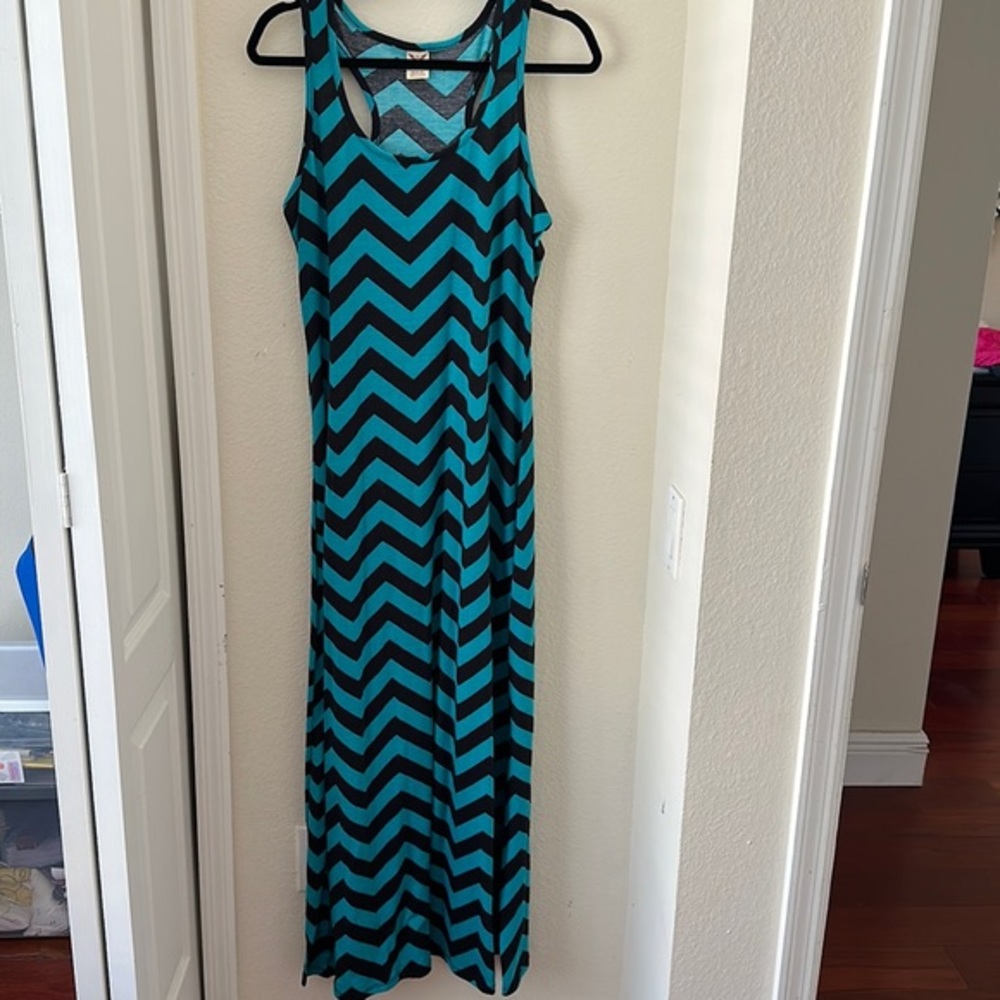 Chevron Blue and Black Maxi‎ Dress